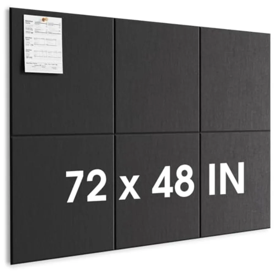 

Extra Large Cork Board for Wall 72" x 48" Black Bulletin Board 6 Pack Felt Wall Tiles with Pushpins Cork Boards for Office Push