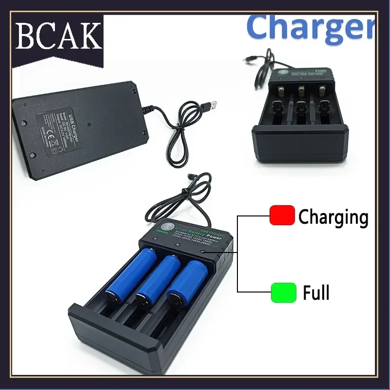 BCAK Style 4.2V 3 Slots Battery Charger for Li-ion Lithium Battery with LED Indicator 18650 26650 25500 16340 14500 10440 17500