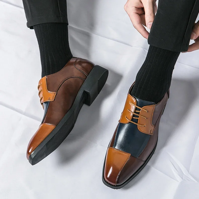 Men Business Dress Shoe Colorful Lace Up Fashion Man Casual Leather Oxfords Shoes Flat Leisure Wedding Party Shoe Men Big Size