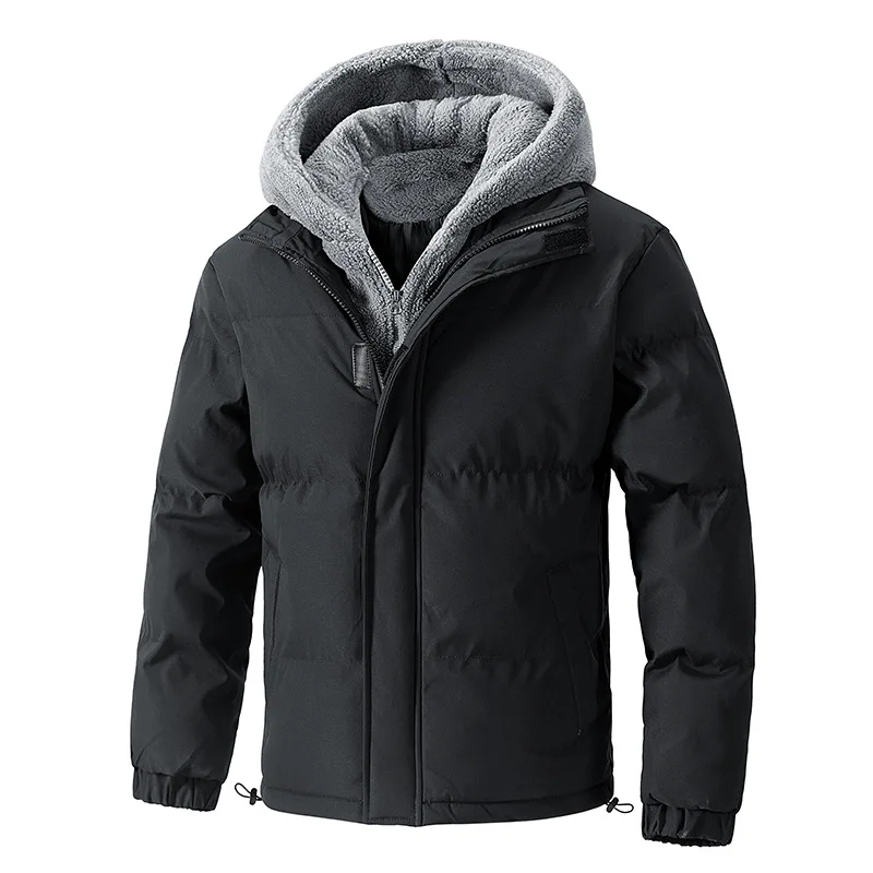 2026 Winter Men's Color-coded Spliced Casual Trendy Simple Basic Loose Long Sleeve Hooded Quilted Jacket Male Clothes Coats Tops