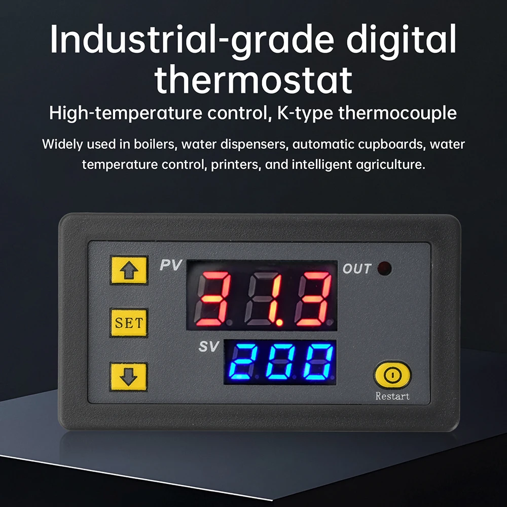 W3230K Thermoelement Digitaler Temperaturregler 10A Relais -60 ° C bis 500 ° C-Anzeige für 5V/12V/24V/110-220V-Anwendungen