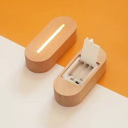 Resina acrilica ovale 3D LED Base per lampada in legno AAA batteria da tavolo supporto per luce notturna espositore accessori per l'illuminazione all'ingrosso all'ingrosso