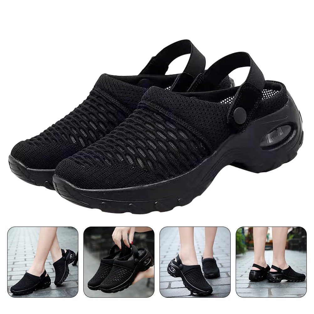 

Mesh Slippers Women Breathable Summer Half Drag S Flat 37 Black Lightweight Comfort Elastic