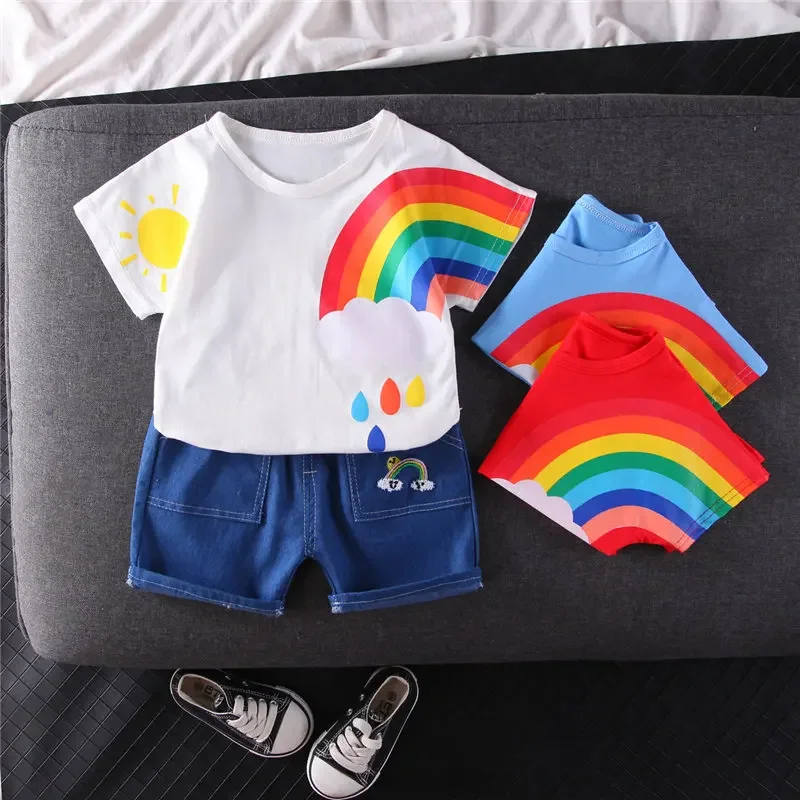 

Summer Kids Boys Clothes Children Cotton Rainbow Printed Animals T Shirts Shorts 2Pcs/sets Infant Outfit Kids Toddler Tracksuits