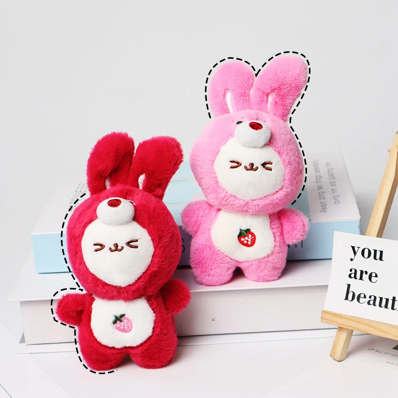 2023 New Strawberry Rabbit Cute Plush Doll Cartoon Kawaii Bunny Keychain Pendant Girls Bag Charm Children's Birthday Small Gift