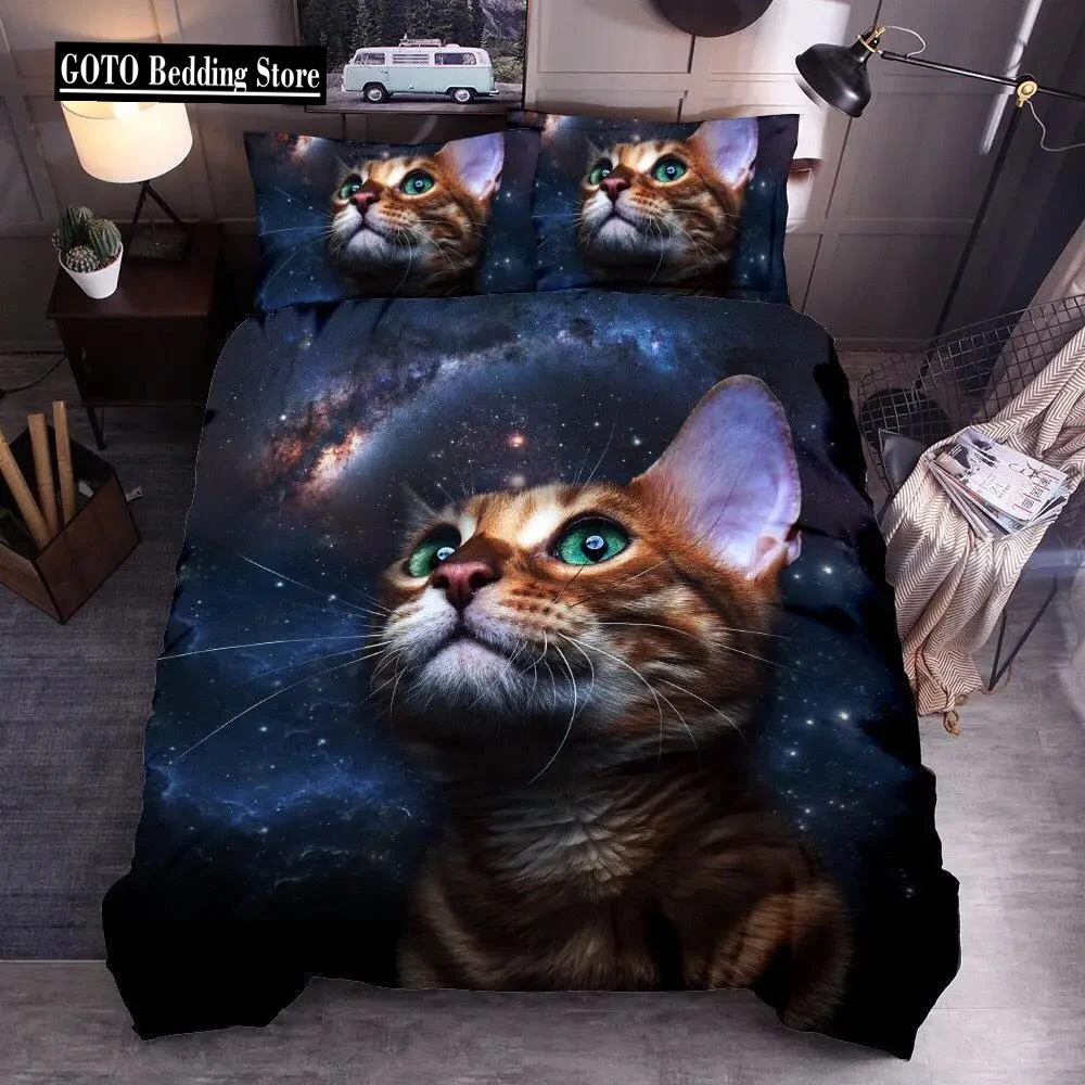 BEST.WENSD Cute Galaxy Cat Children Bedding Set 2pcs 3pcs 3d Quilt Cover Sets Print Cute Pet Teen Girl Boy Bedding Set 150x200