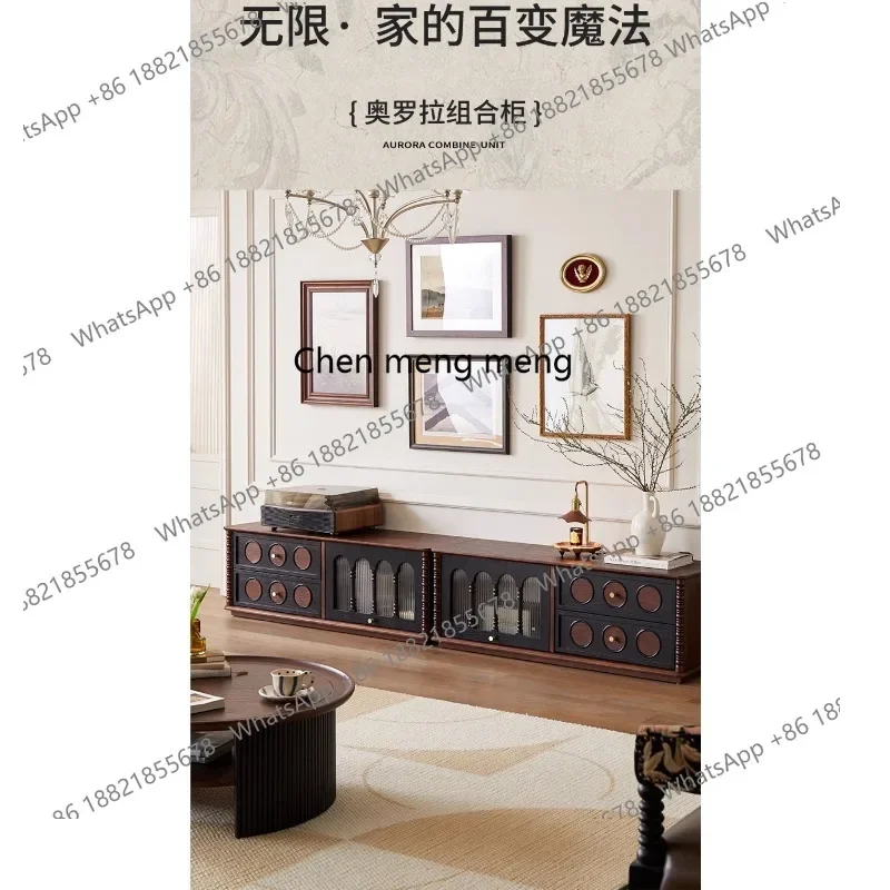 

E153 French retro solid wood TV cabinet module combination display cabinet medium antique retro display cabinet