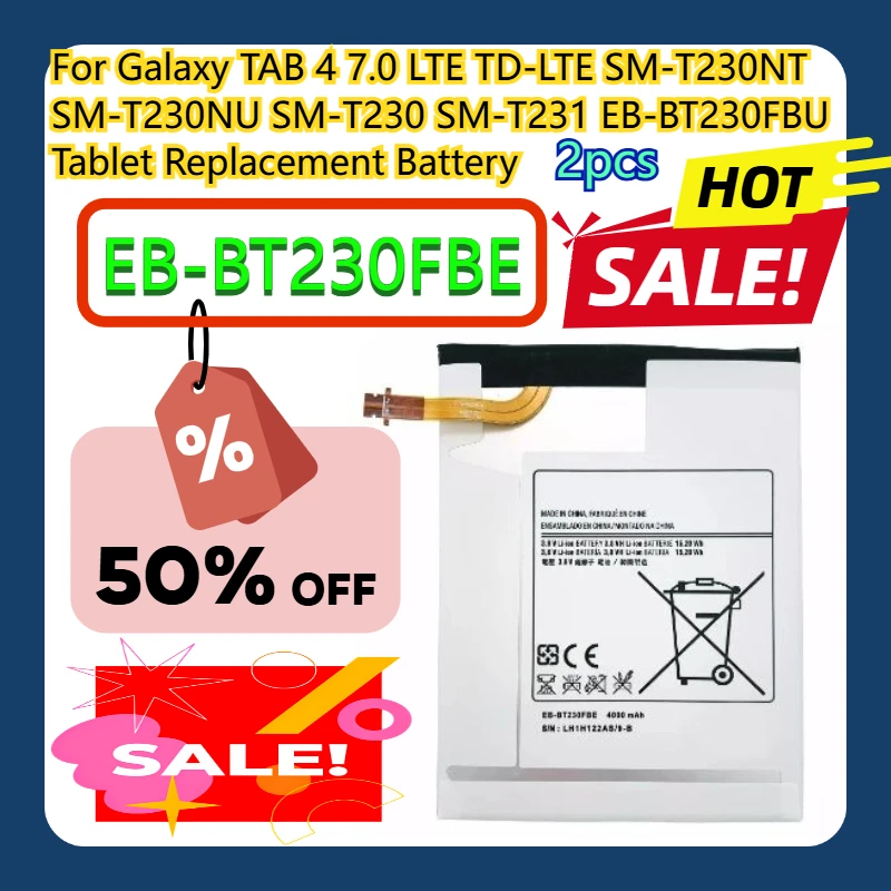 

For Galaxy TAB 4 7.0 LTE TD-LTE SM-T230NT SM-T230NU SM-T230 SM-T231 EB-BT230FBE EB-BT230FBU Tablet Replacement Battery 2pcs