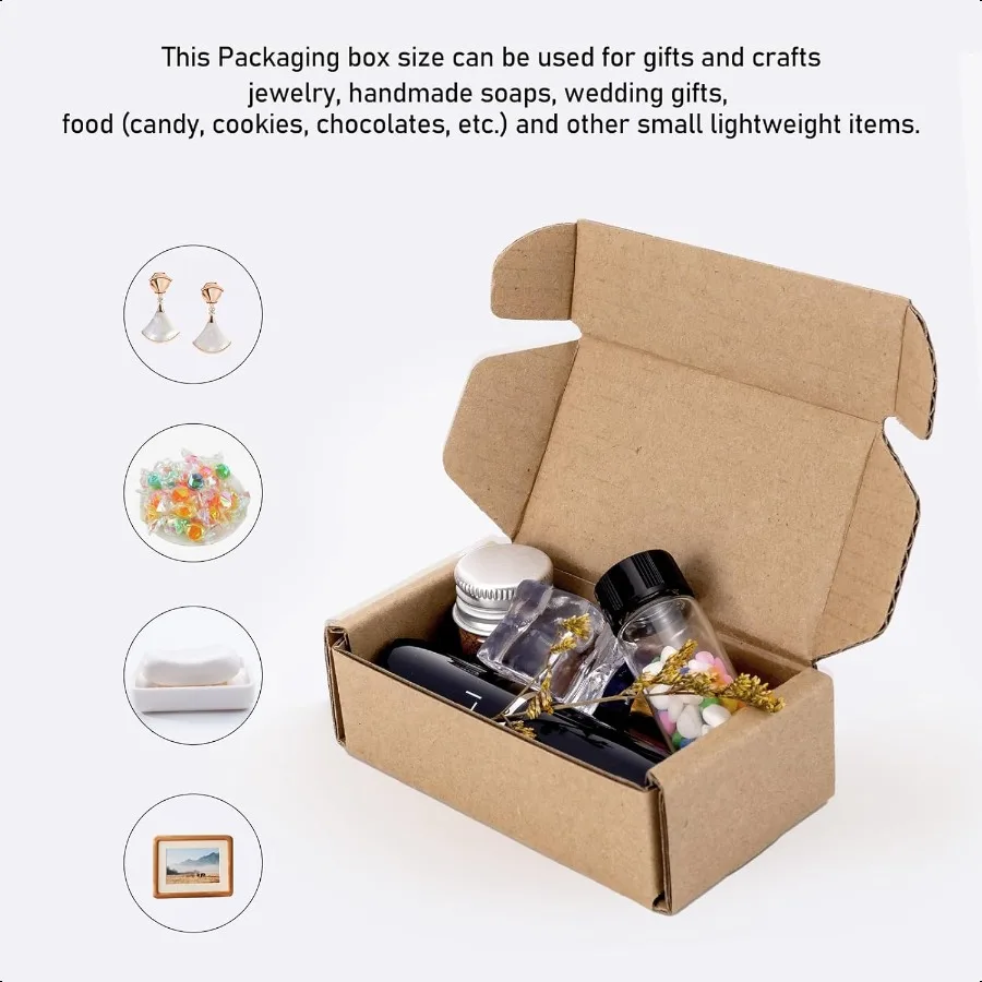 50 Pack Kraft Paper Boxes Foldable Rectangular Paper Box Packing Box for shipping Storaging Small items Brown 3.62 x 1.98 x 1.0