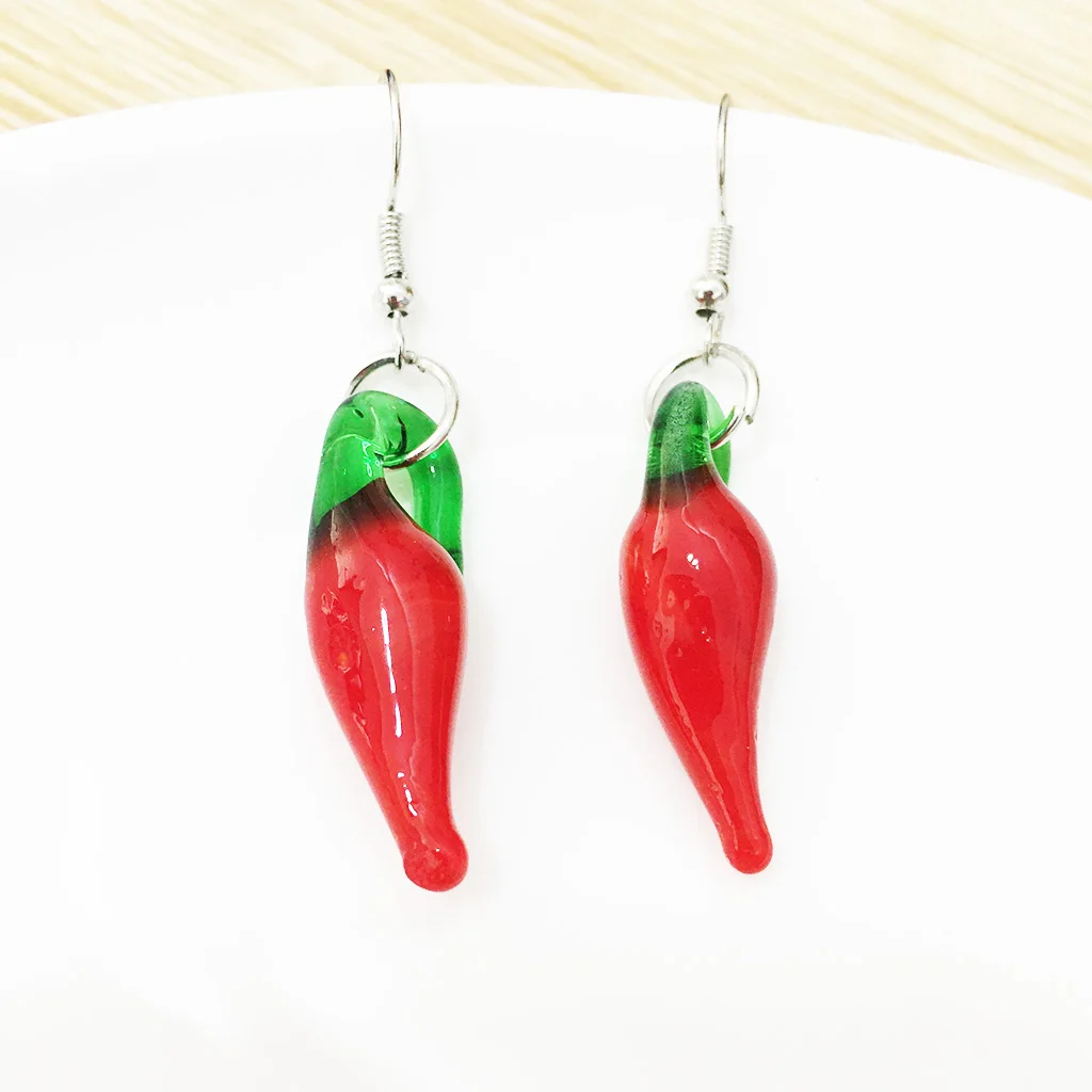 12 Pairs Fashion Women Trendy Glass Pendientes Mujer Chili Pepper Dangle Murano Lampwork Earrings E-081