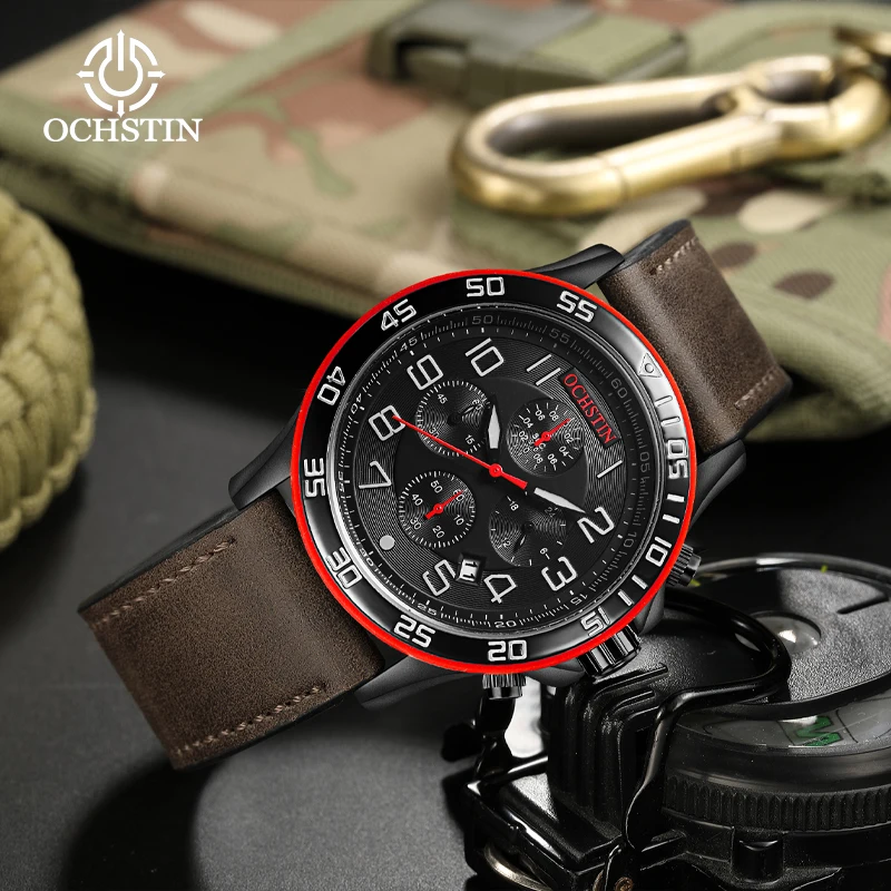 OCHSTIN Montres classiques décontractées pour homme, bracelet en cuir véritable, mouvement à quartz à fonctionnement stable, montre de sport pour homme d'affaires