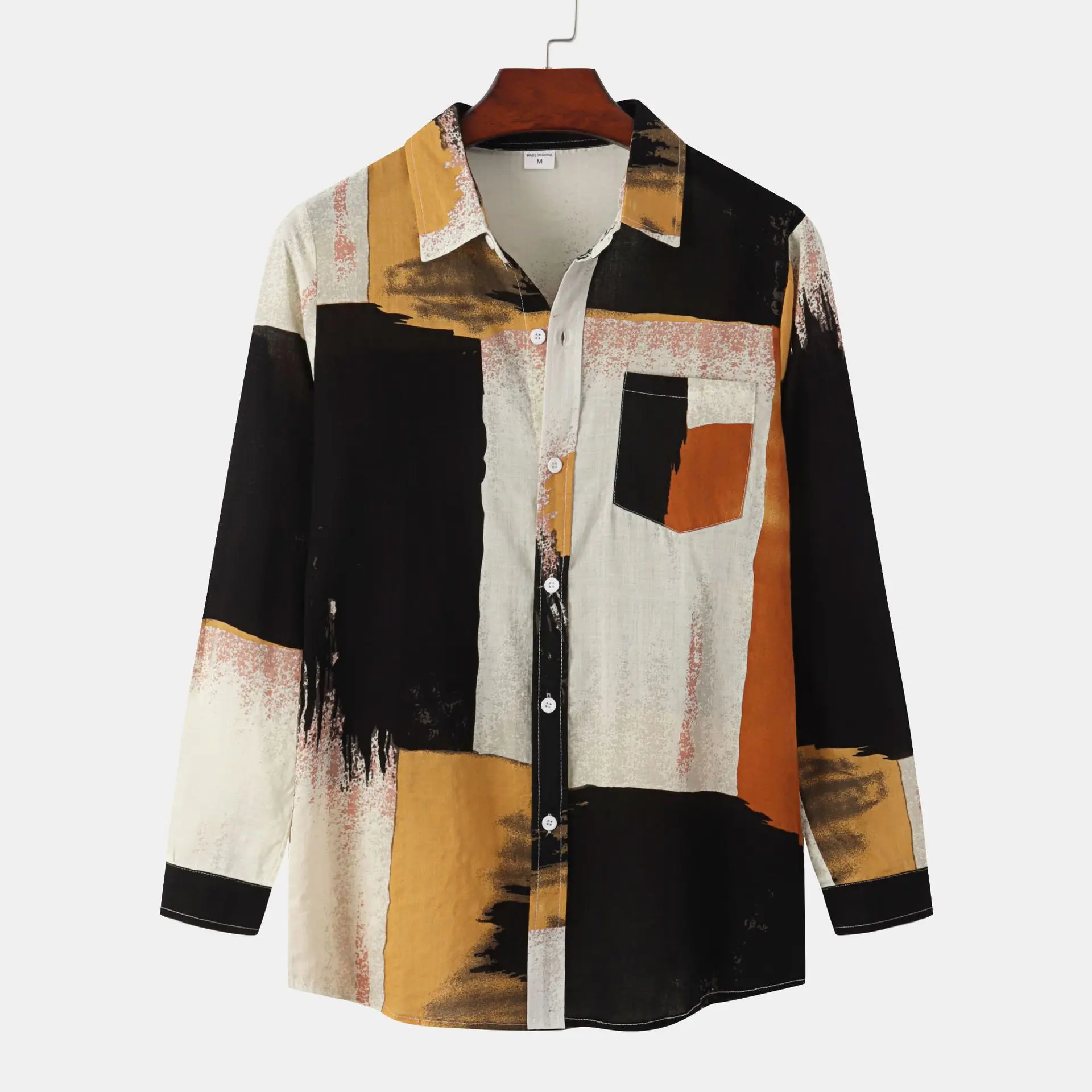 

Men's Casual plus Size Long Sve irt Faion Floral Print Stand Collar Thiened Fce Autumn Season Special Wide Fit