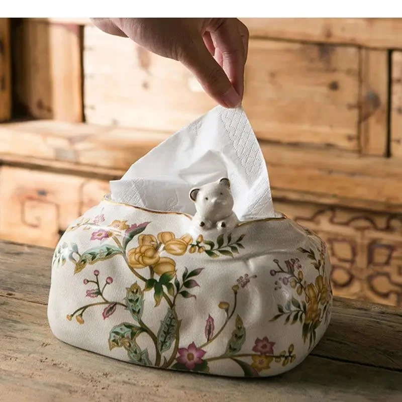 20cm Creative Bear Decorative Dinner Tissue Box Vintage Ceramic Tissue Box Dining Table Removable Tissue Boxes Household Items