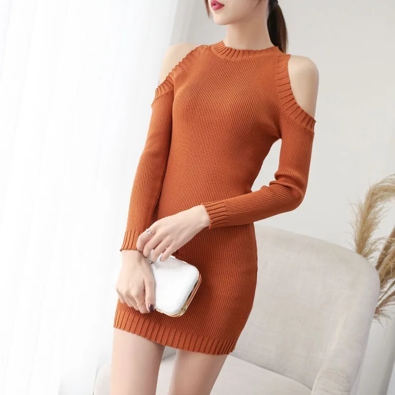 Crochet Solid Knit Bodycon Short Female Dress Sexy Daring Extreme Mini Women\'s Dresses Over The Shoulder Y2k Retro Hot Clothing