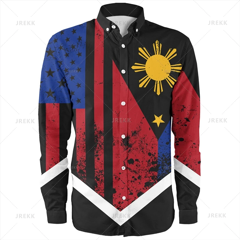 

Small Size 3D Philippines Filipinos Print Long Sleeve Shirts Philippines Tribal Patterns Graphic Shirts & Blouses Mens Shirt Top