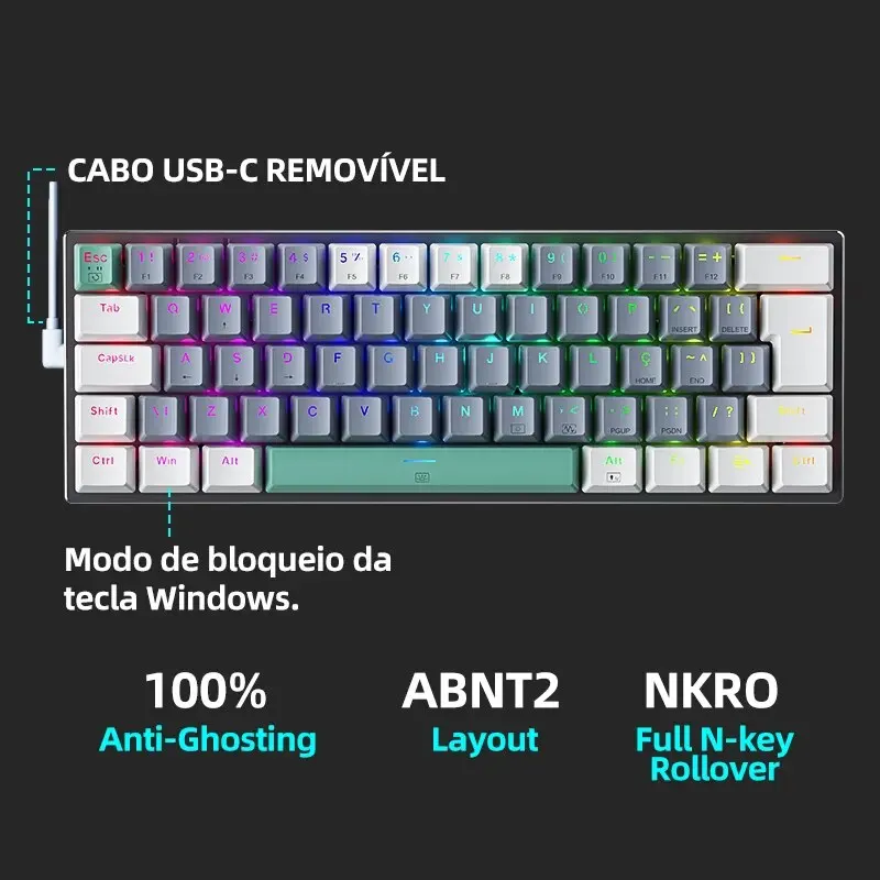 Machenike-miniteclado mecánico K500-B61 60% ABNT2, teclado con cable, retroiluminación RGB, intercambiable en caliente, NKRO, para juegos de PC