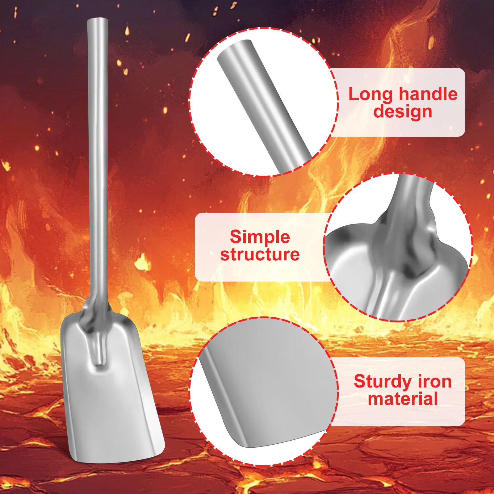 مجرفة مدفأة حديدية بمقبض طويل ومجرفة رماد الفحم وخفيفة الوزن ومغرفة للمطبخ للتزوير المنزلي