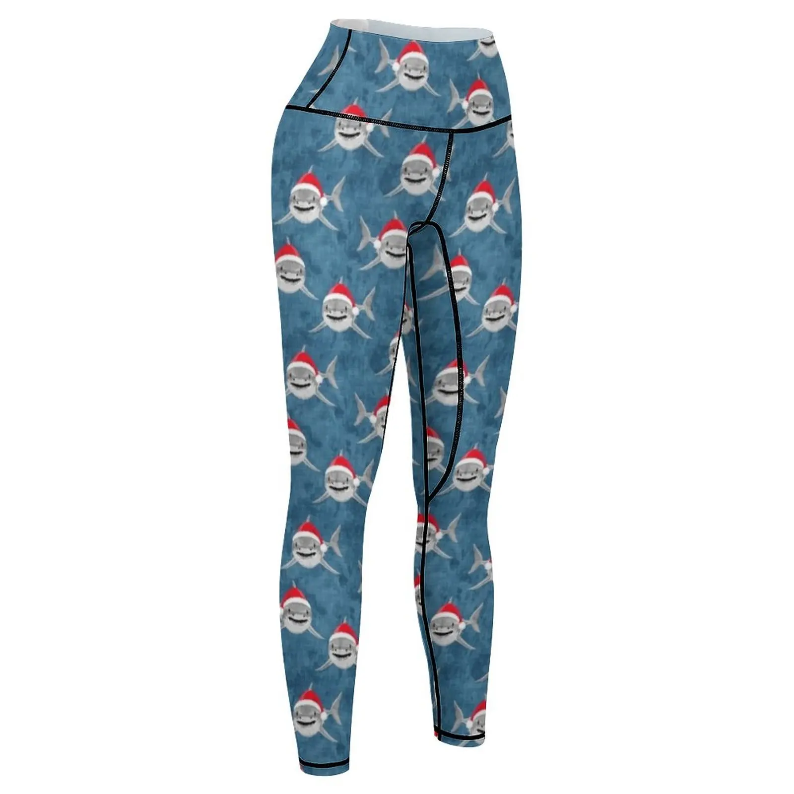 Santa Sharks - blue - Christmas shark Leggings flared Female legging pants Womens Leggings