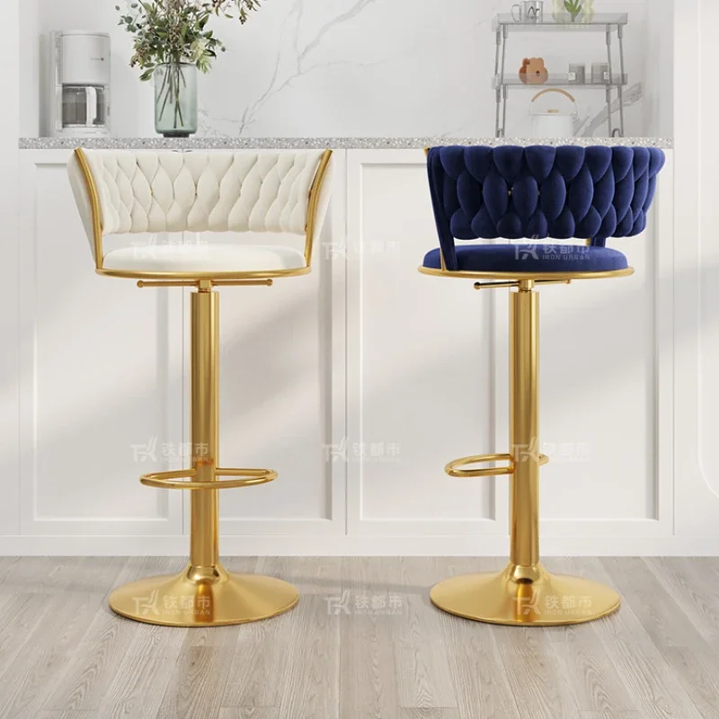 Swivel Luxury Lift Bar Chair Gold Modern European Lounge Designer Adjustable Bar Stool Metal Reception Barber Banqueta Furniture