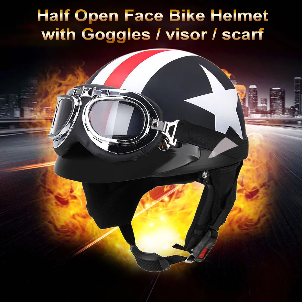 

Half Open Face Bike Helmet with Goggles Visor Scarf Biker Scooter Touring Helmet bike Helmet Half Open Face with Goggles Visor
