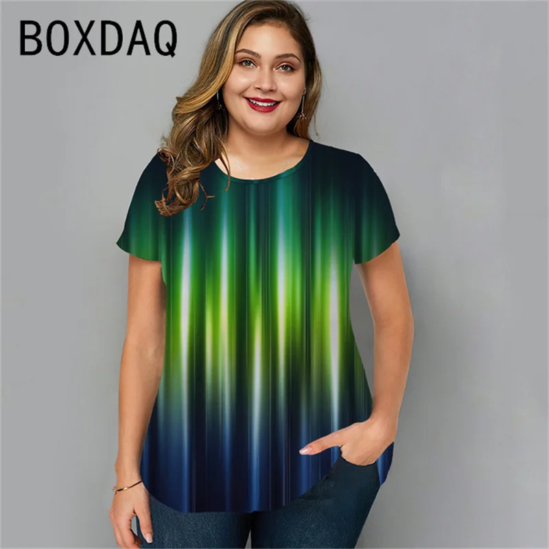 Fashion Big Size Ladies T-shirt 3DGradient Printing Casual Harajuku Tops Plus Size 4XL Women Loose Tee Summer Short Sleeve Tops