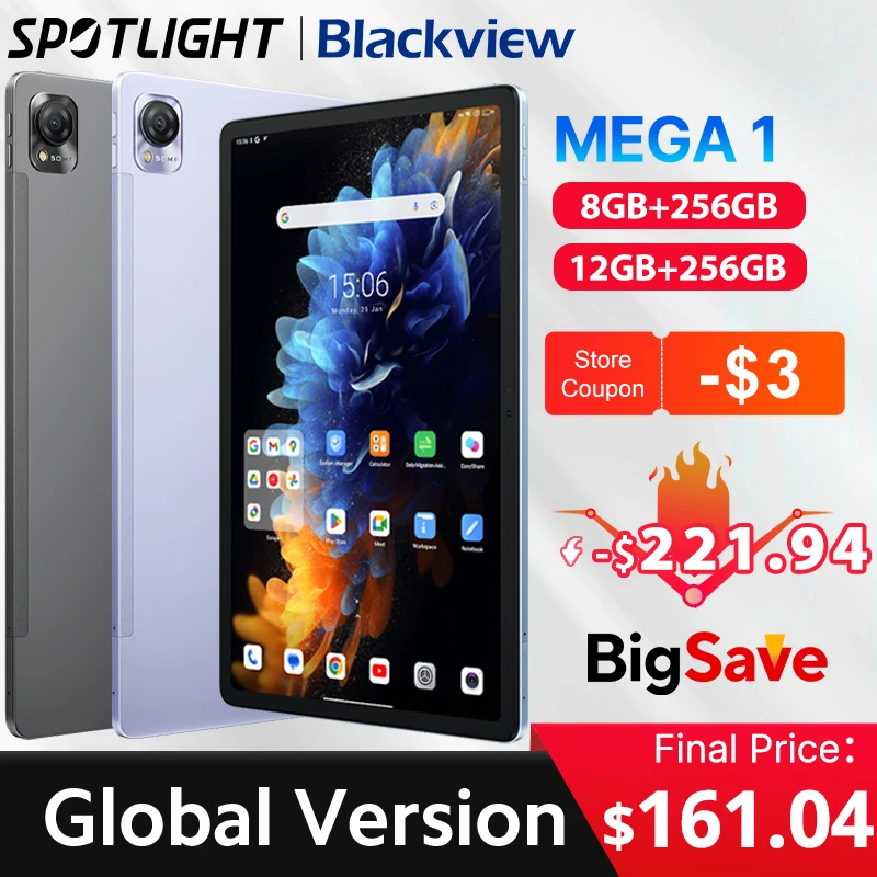 【Estreia mundial】Blackview MEGA 1 Tablet 11,5 polegadas 2.4K 120Hz Display 12GB 256GB 8800mAh 50MP + 13MP Câmera 33W Almofada de carregamento rápido