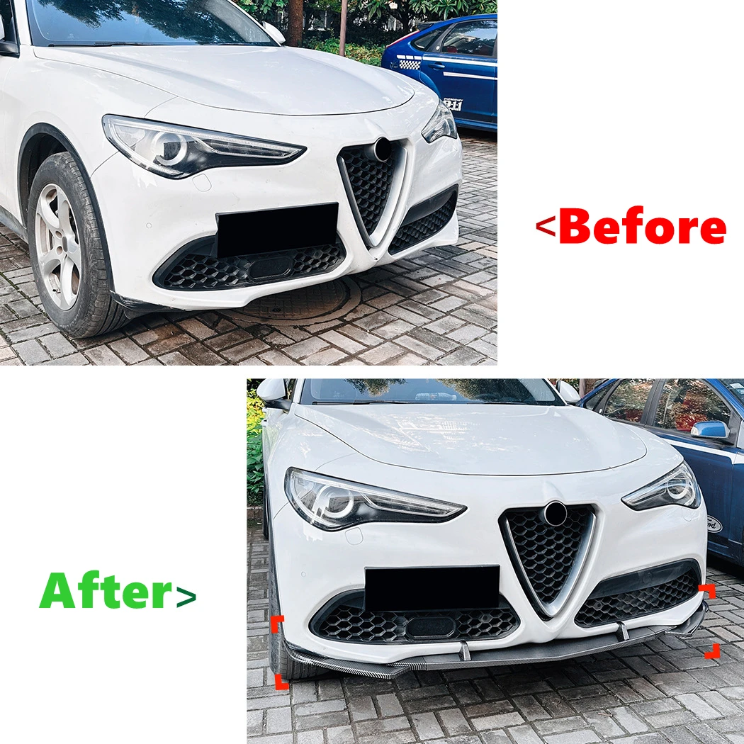 Car Front Bumper Lip Spoiler Diffuser Splitters Body Kit Aprons Cover Guard Trim For Alfa Romeo Stelvio 2017 2018 2019 2020-2024