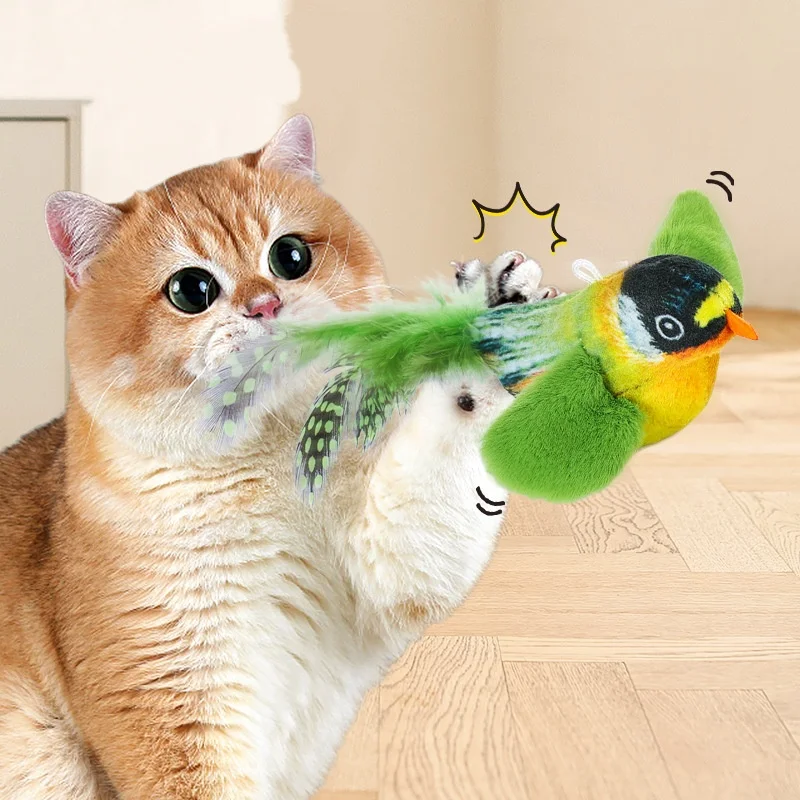 Indoor Interactive Birds Toy for Cat Chasing Teasing Toy Sounding Catnip Cat Teaser Toy Self-hilarity Wall Hanging Birds Cat Toy