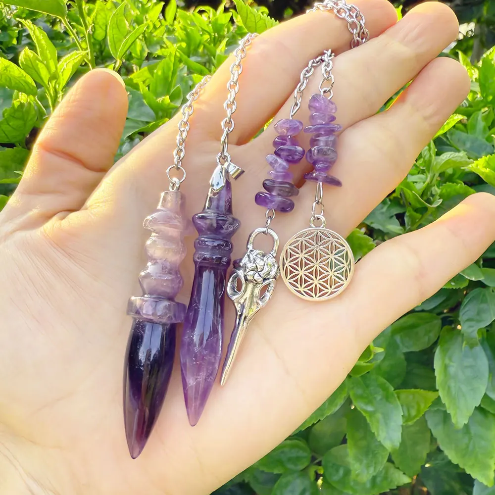 Péndulo karnak egipcio para adivinación profesional , colgantes piedras naturales auténticas, amatista, roca, colgante de cristal, flor de la vida de radiestesia, colgantes espiritualidad Pendulos de cuarzo X345 ﻿