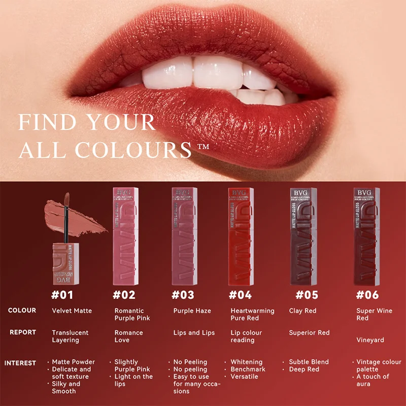 Multi-color matte lasting lip gloss lip gloss, non-greasy, non-fading, high-end warm colors, rich makeup liquid lipstick 2025