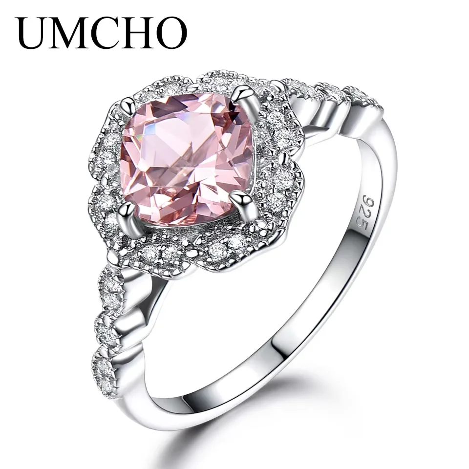 

Nano Morganite Rings 925 Sterling Silver Ring Pink Cushion 7mm Rings for Women