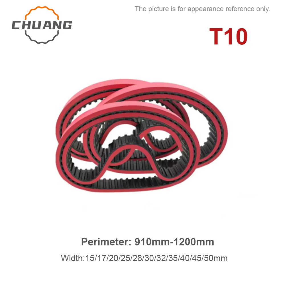 Food Grade Timing Belt Factory Direct T10-910mm-1200mm Red Rubber For VFFS Packing Machine Heat Resistant Open Ended Synchronous