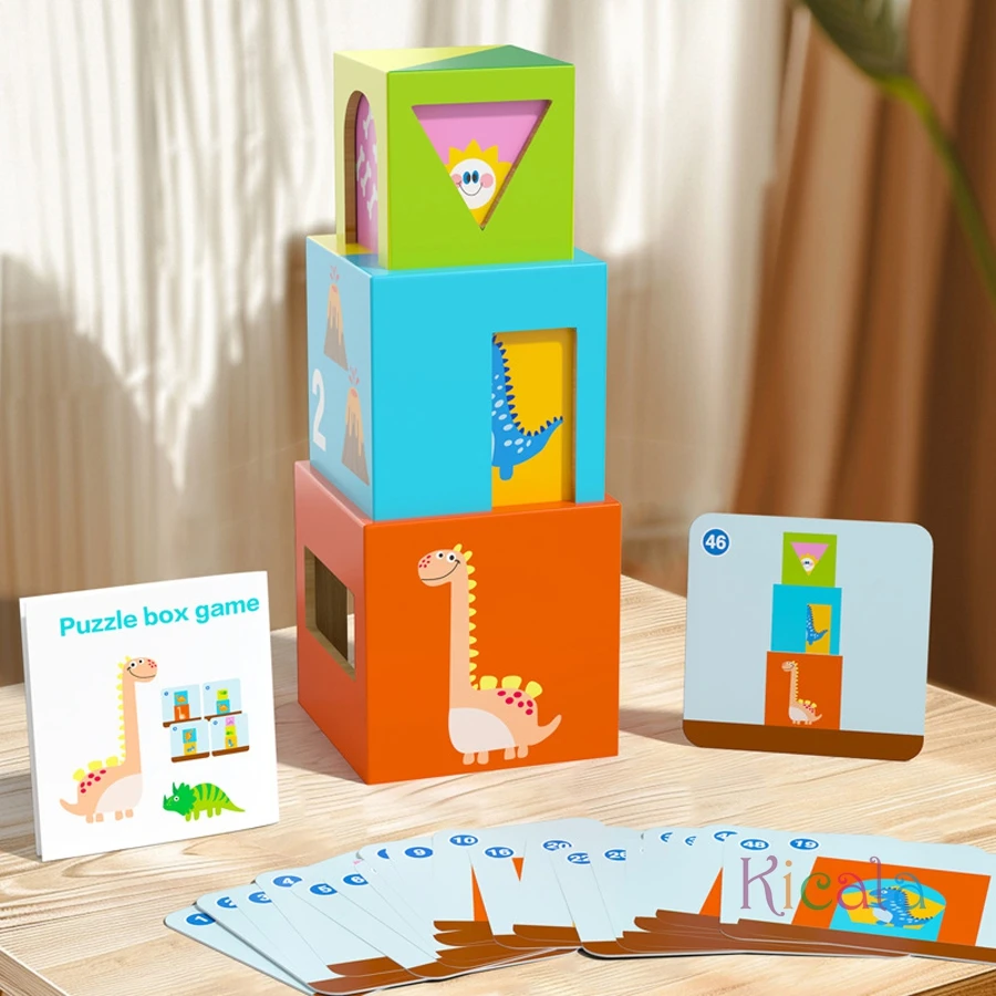 Caixas de madeira empilhamento torre criança montesri cor forma reconhecimento brinquedo cartões flash correspondência brinquedos aprendizagem precoce presente natal