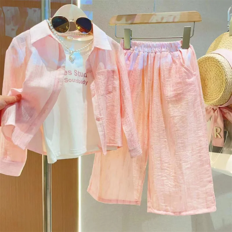 Ropa de protección solar para niñas, traje de verano de estilo occidental, 3 piezas, 2024