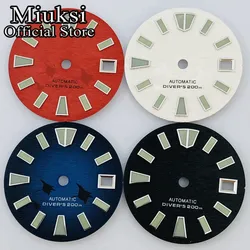 Miuksi 29mm black blue green white watch dial green luminous dial fit NH35 movement fit 3 o'clock crown 3.8 o'clock crown