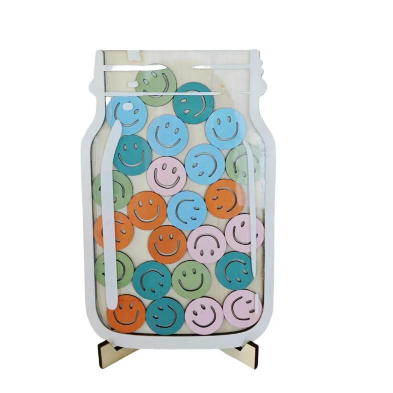 New Arrival Wooden Smiley Face Reward Saving Jar, Cute Handmade Wood Craft Desktop Ornament, Home Decor Piggy Bank Ideal Back to