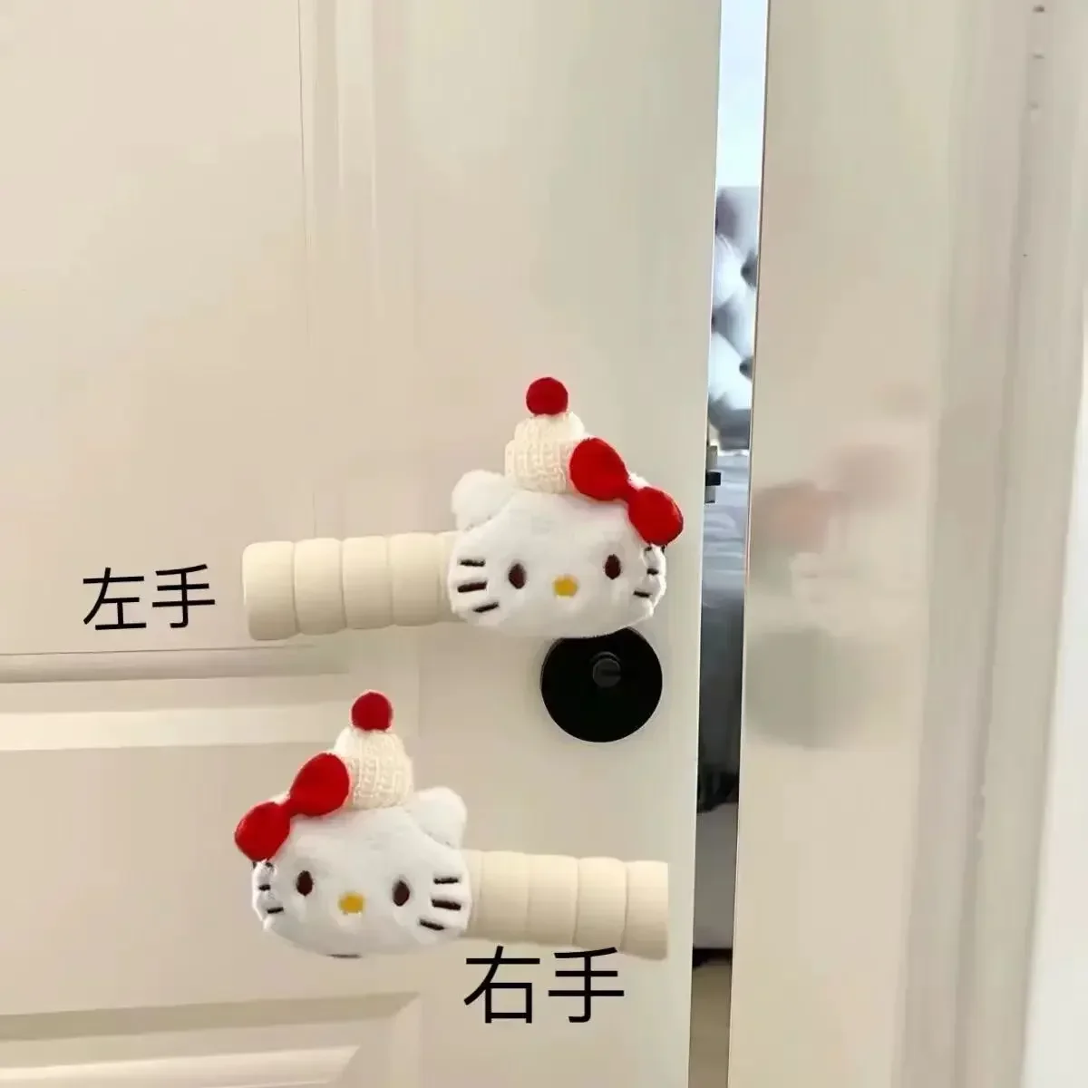 새로운 사랑스러운 헬로 키티 애니메이션 Kawaii Ins 손잡이 장갑 귀여운 만화 어린이 라운드 보호 커버 문 장식 선물