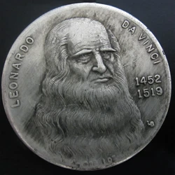 1pc, Vintage Replica Leonardo da Vinci Commemorative Iron Coin, Collectible Challenge Coin, Historical Gift Item