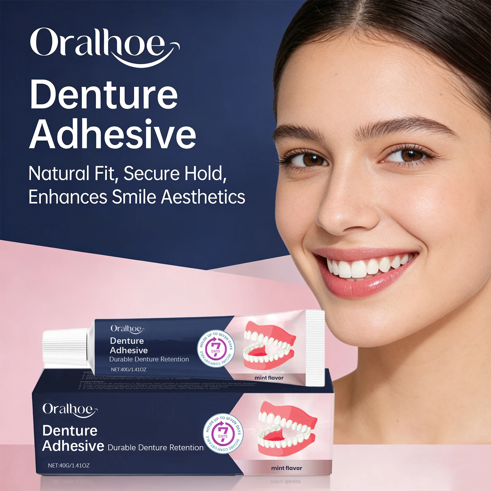 ORALHOE Dental Adhesive Cream Natural Fit Reduce Gum Friction Fixed Dentures Enhance Comfort Denture Care Products 40g image 5