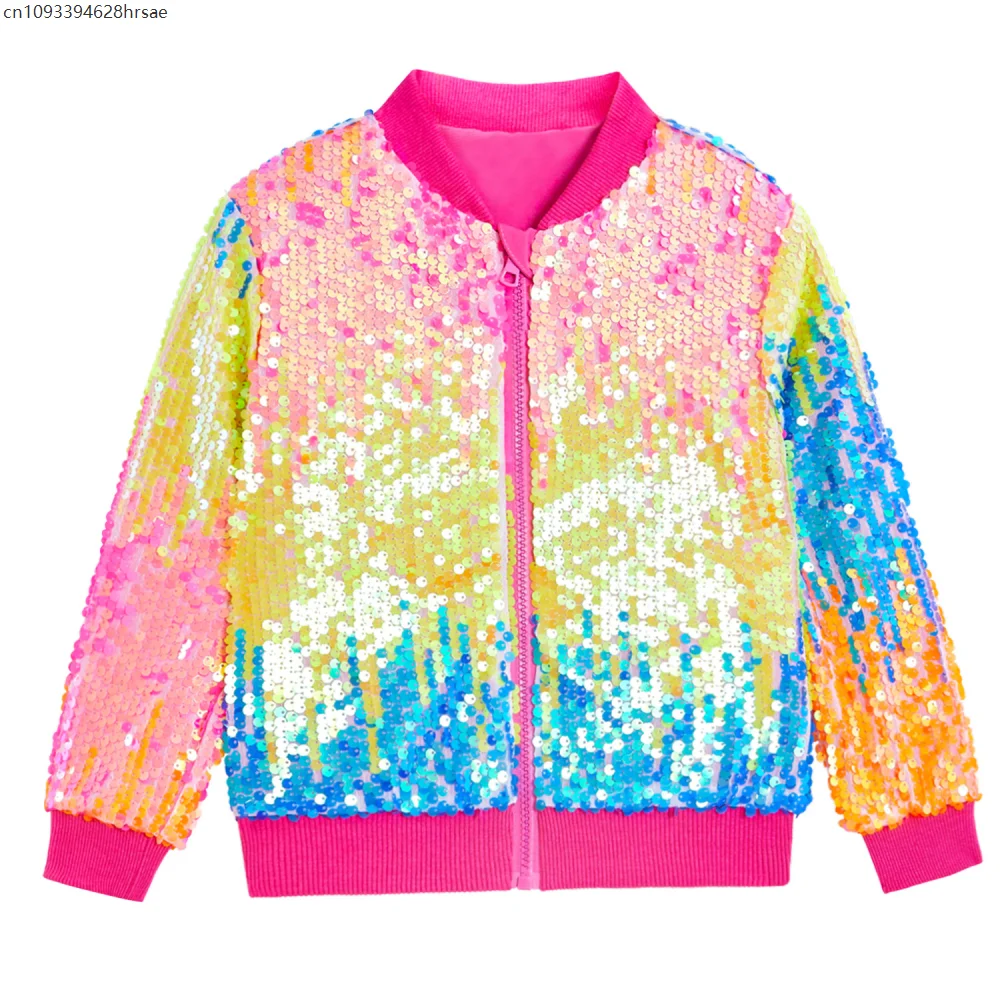 

Luxury Sequin Zip Up Rainbow Gradient Coat Shiny Beaded Bomber Jacket Club Dance Streetwear Drop Shoulder Cardigan Tops