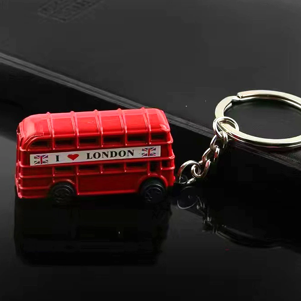 3D Red Double-Decker Bus Telephone Box Keychain Metal Mail Box Model London Cultural Landmark Keyring Travel Souvenir Gifts