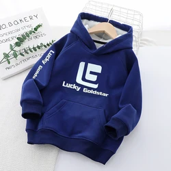 3-12 Years New Autumn Winter Boys Hoodies Lined With Plush Lining Thick Keep Warm Letter Hooded Sweatshirt For Kids