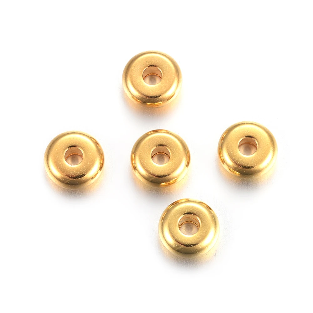 

10PCS 304 Stainless Steel Spacer Beads Flat Round Golden 6x2.5mm Hole: 1.8mm