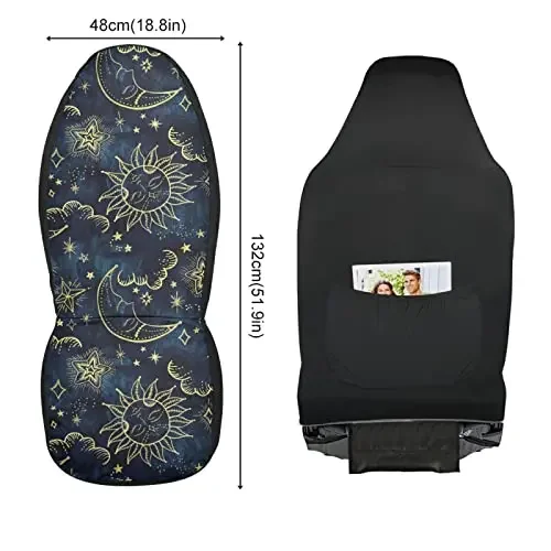 Sun Moon Boho Cosmos Astrology Car Seat Covers Front Seats Only for Women Men Seat Covers w/Organizer Pocket for Cars SUV