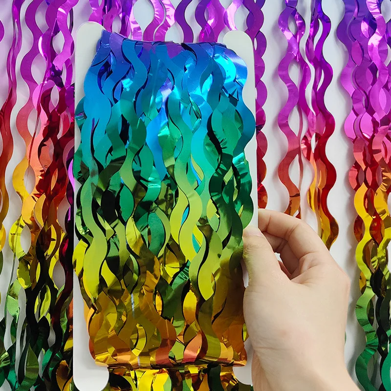2 متر حفلة بهرج معدني احباط هامش الستائر خلفية لعيد ميلاد موجة قوس قزح الملونة حفلة صور المطر الستار ديكور الزفاف #4