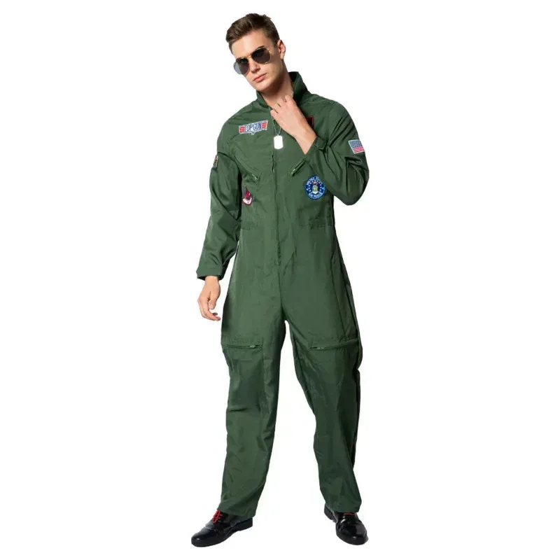 Kids Adults Top Gun Movie Cosplay American Airforce Uniform Halloween Costumes Men Women Army Green Military Pilot Jumpsuit