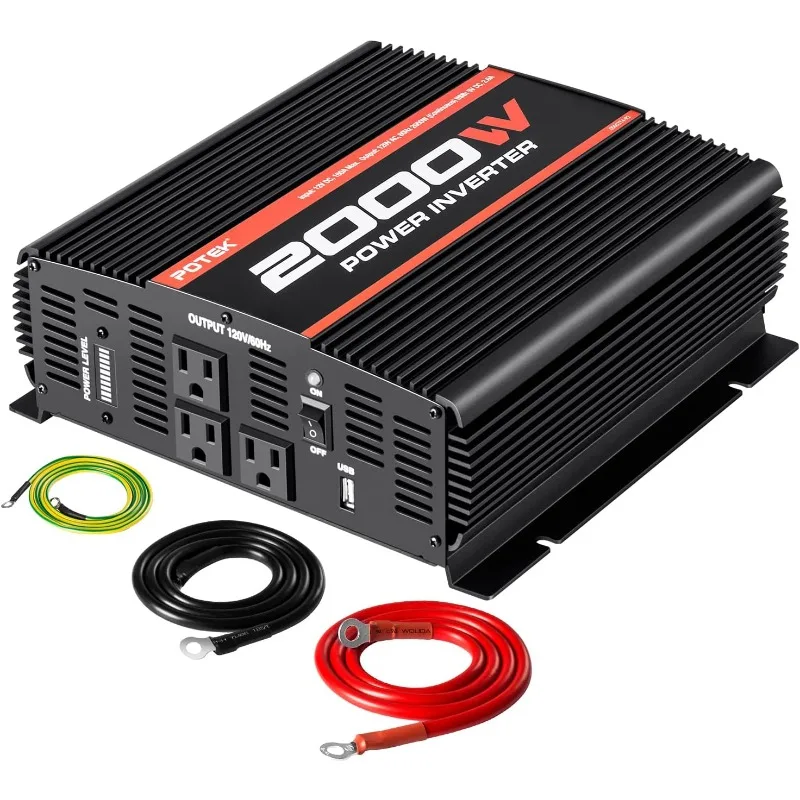 2000W Power Inverter 3 AC Outlets 12V DC to 110V AC Car Inverter with 2A USB Port