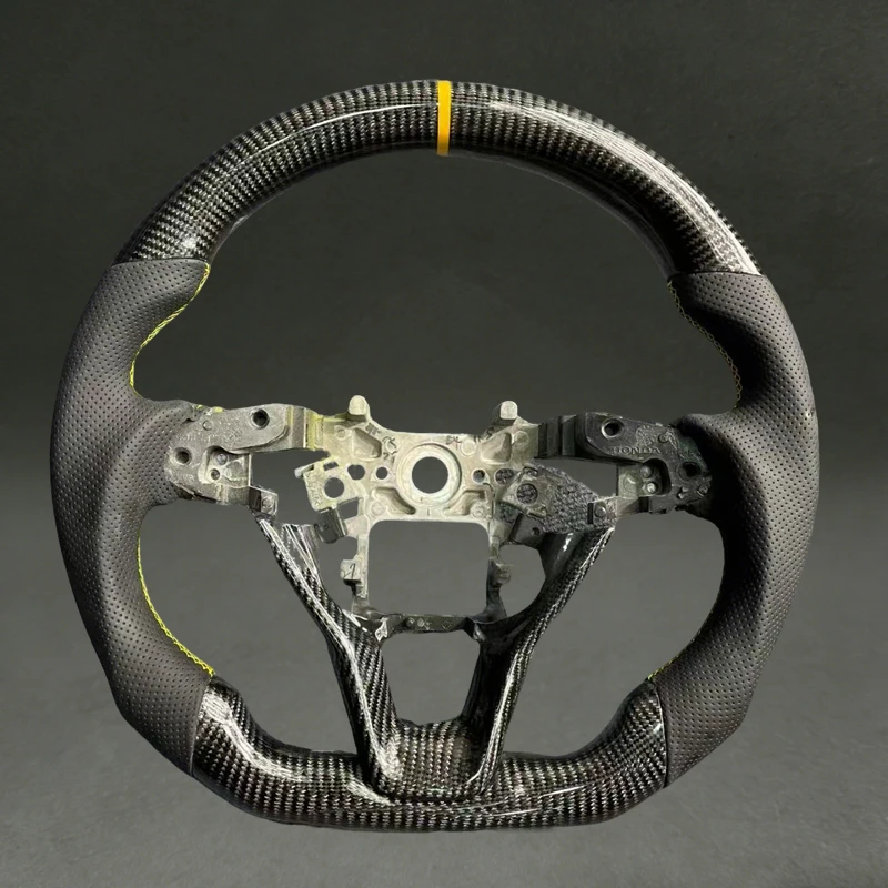 Black Carbon Fiber Steering Wheel for 10th Accord with Yellow Stitching Real Carbon Flat Bottom Customizable for Honda 10 Accord