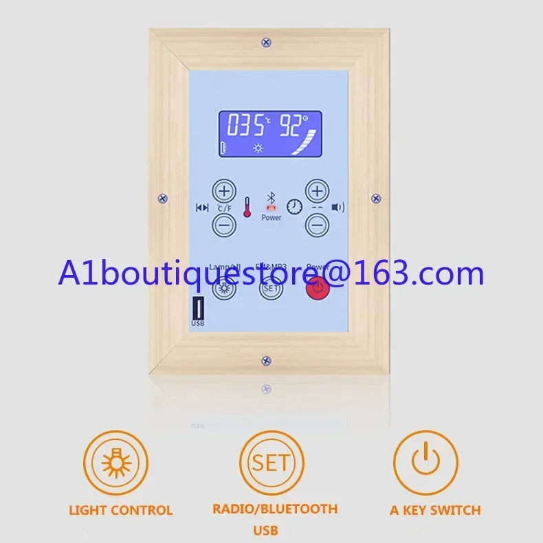 Infrared sauna and steam sauna control units include control panels and electrical boxes