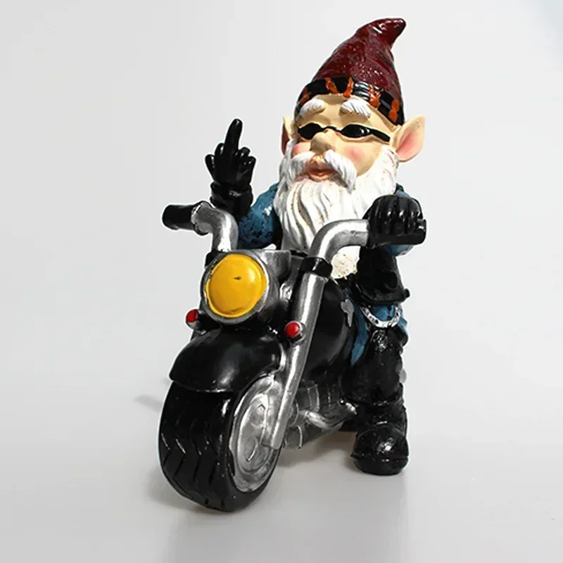 1PCS Gnome Dwarf Resin Crafts Garden Decoration Home Ornaments Biker Old Man Riding Motorcycle Statue Gardening Decorations